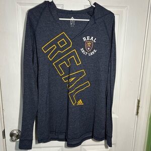 Adidas Real Salt Lake Navy Hooded T-shirt V-Neck MLS Soccer Women’s XL